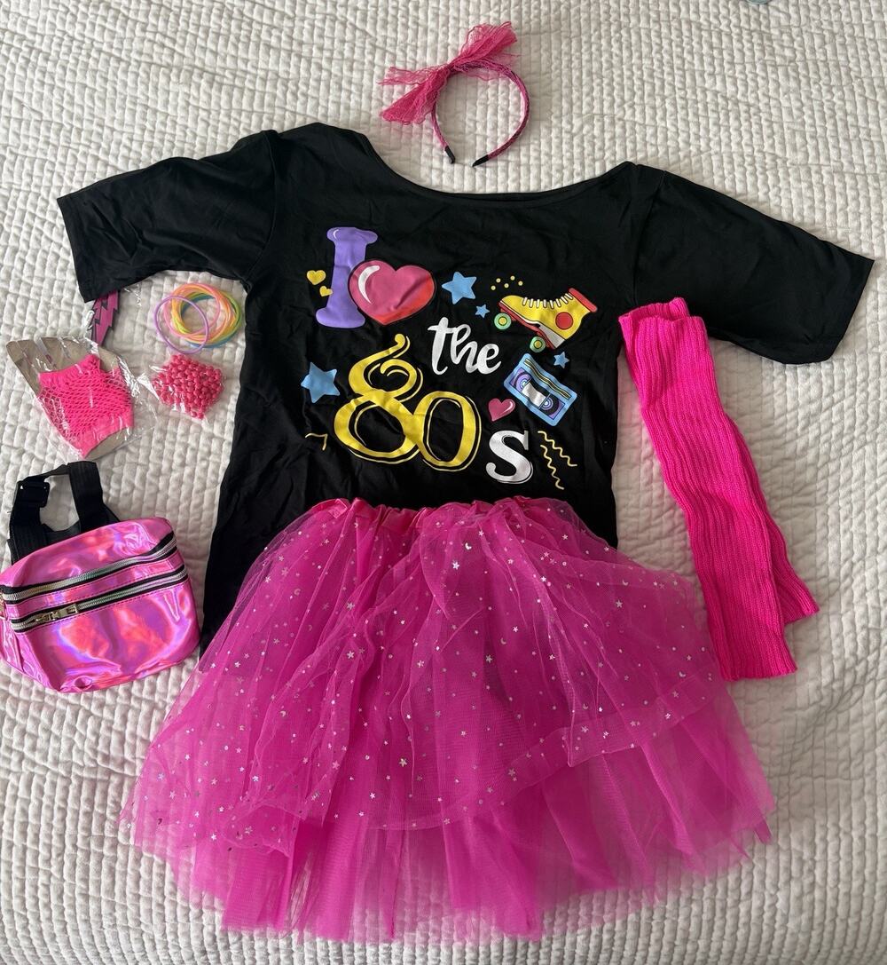 PARTTELY Women's 80s Costume Set Medium Pink Tutu Accessories